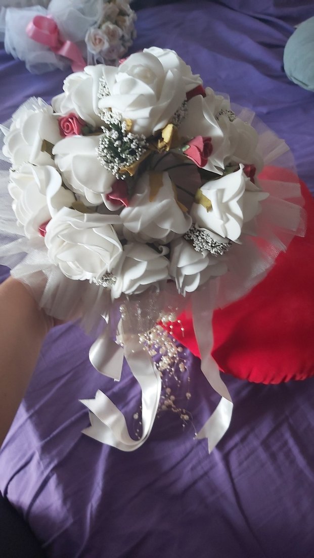 Dantel ve inci Detaylı Beyaz Gelin Buketi - Görsel 3