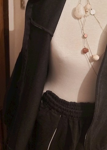 Siyah Kadın Fermuarlı Uzun Paça Eşofman Takımı - Görsel 5