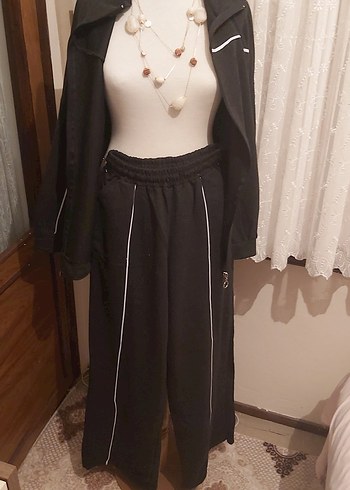 Siyah Kadın Fermuarlı Uzun Paça Eşofman Takımı - Görsel 6