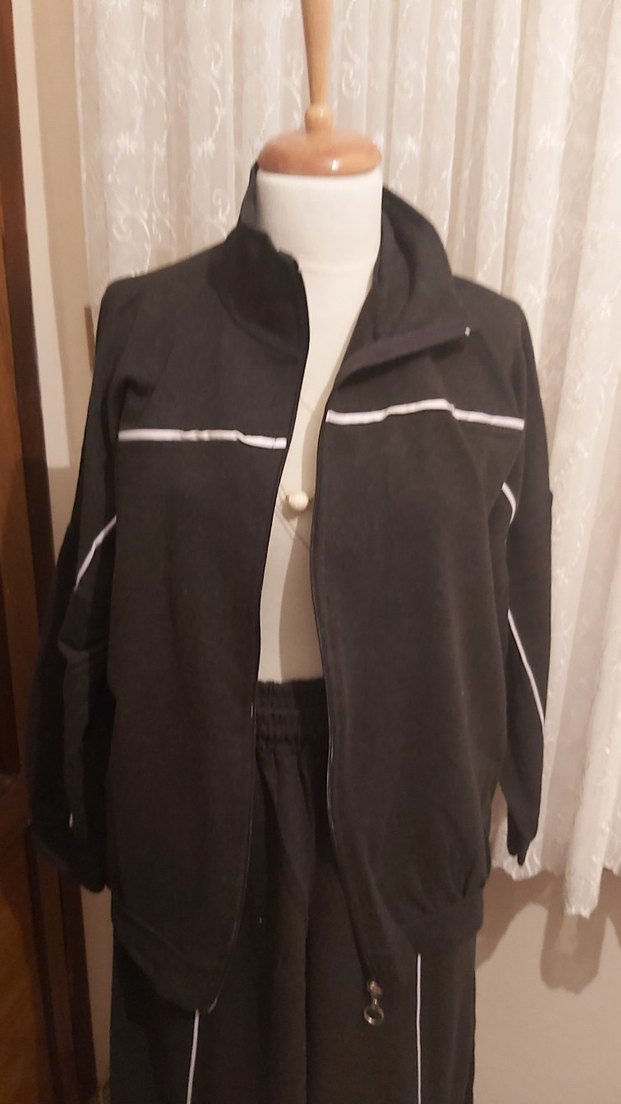 Siyah Kadın Fermuarlı Uzun Paça Eşofman Takımı - Görsel 2