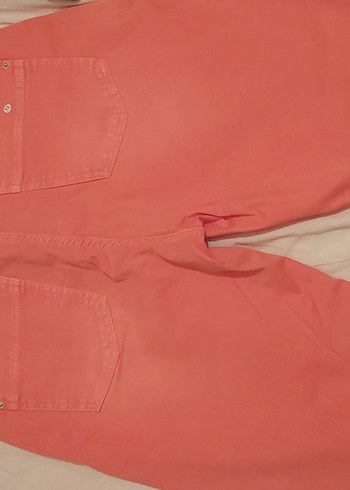 Pembe Düğmeli Bol Kesim Midi Denim Pantolon - Görsel 5