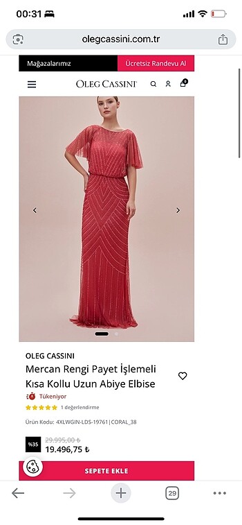 46 Beden Oleg Cassini işlemeli nar çiçeği abiye elbise