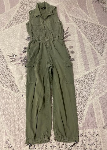 Kız Çocuk Yeşil Keten Fermuarlı tulum - Görsel 2