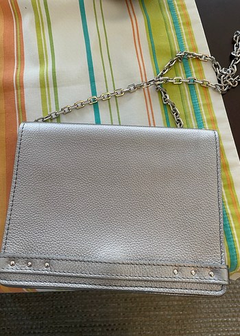 Patrizia Pepe Gri Deri Zincir Detaylı Kadın Çanta - Görsel 3