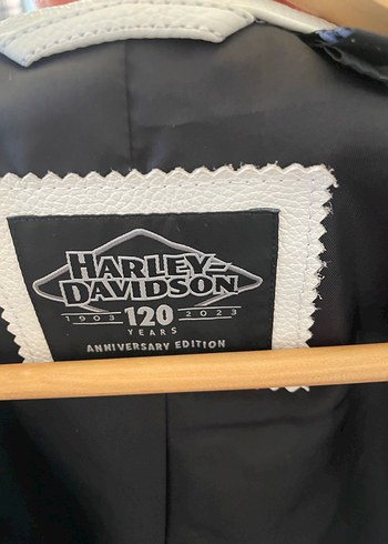 Harley Davidson Kadın Beyaz Deri Biker Ceket - Görsel 4