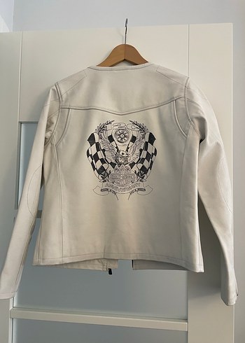 Harley Davidson Kadın Beyaz Deri Biker Ceket - Görsel 2