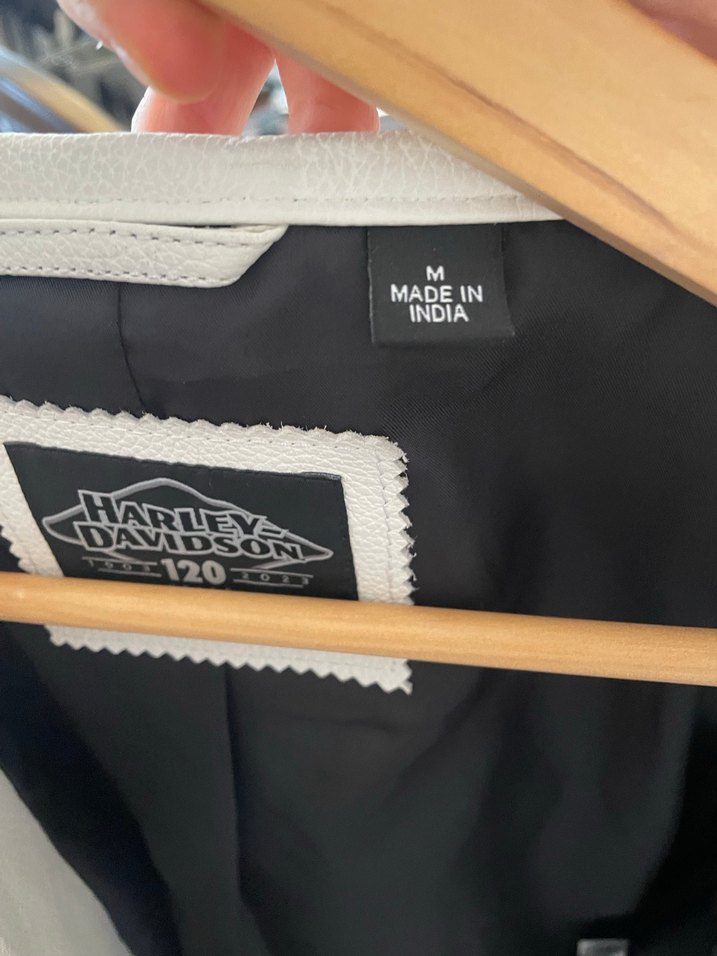 Harley Davidson Kadın Beyaz Deri Biker Ceket - Görsel 3