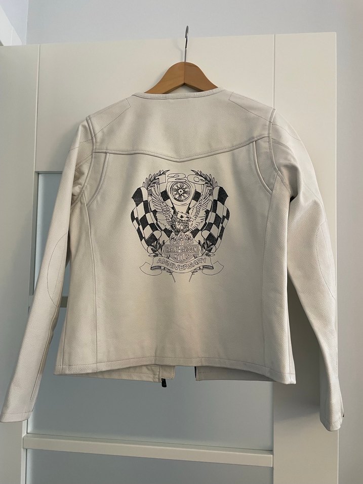 Harley Davidson Kadın Beyaz Deri Biker Ceket - Görsel 2