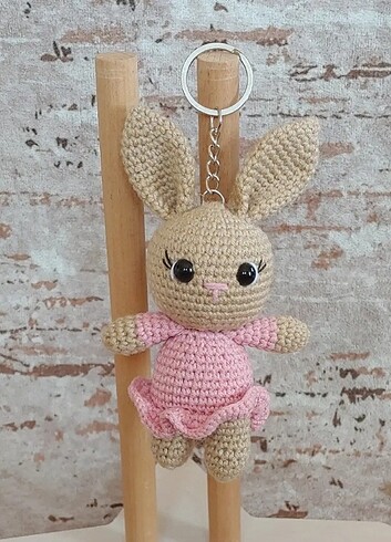 Pembe Elbiseli Tavşan Anahtarlık