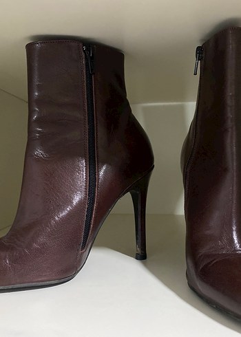 Bordo Deri Kadın Stiletto Bot - Görsel 2