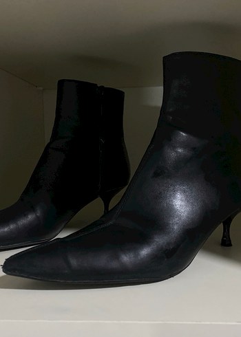 Siyah Deri Stiletto Topuklu Kadın Bot - Görsel 2