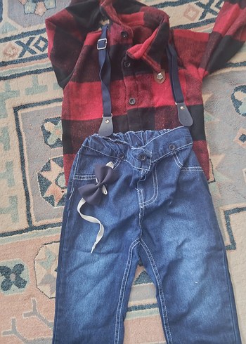 1 Yaş Beden Koyu Mavi Kotlu Erkek Bebek Takımı