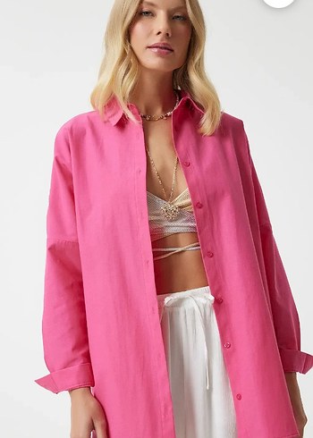 Pembe Uzun Kollu Pamuklu Gömlek