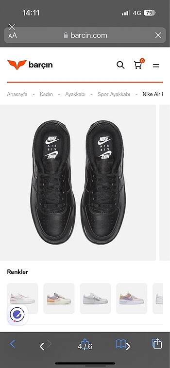 36 Beden siyah Renk Nike air force 1 shadow