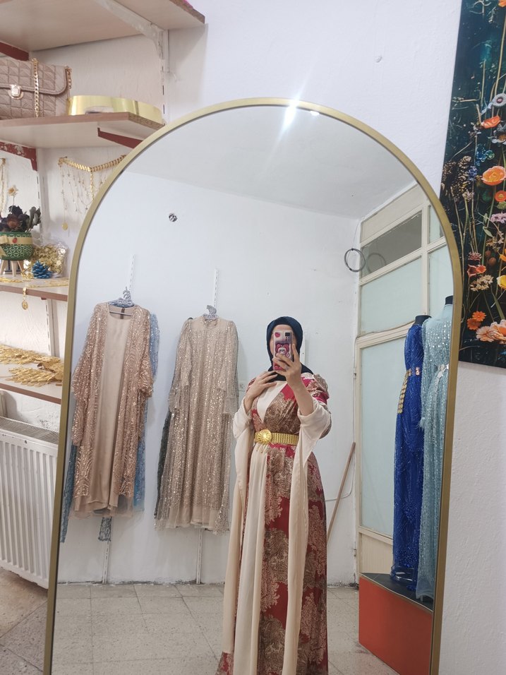 Uzun Kol Bohem Etnik Desenli Beyaz Tesettür Elbise - Görsel 2