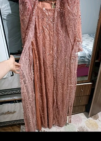 Uzun Kollu Bej İşlemeli Bohem Kadın Elbise - Görsel 2