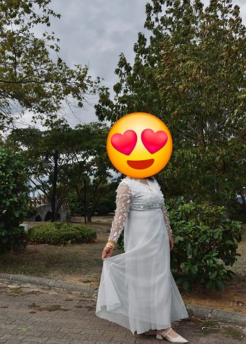 krep kumaş şahane tül ve kol detayı - Görsel 3