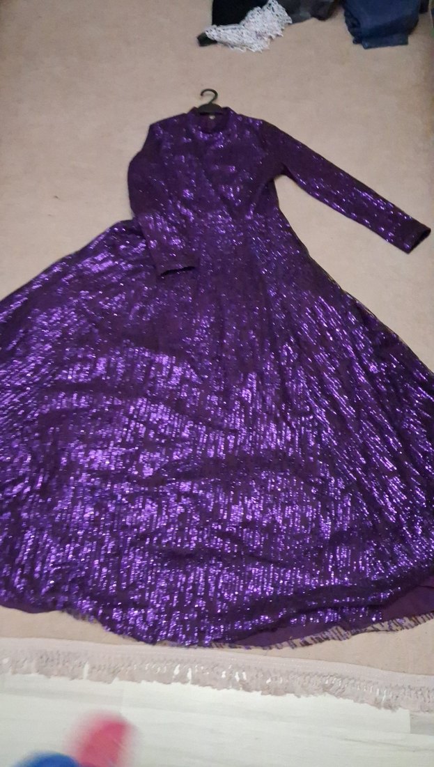 Parlak Mor Uzun Kollu Kadın Elbise - Görsel 2