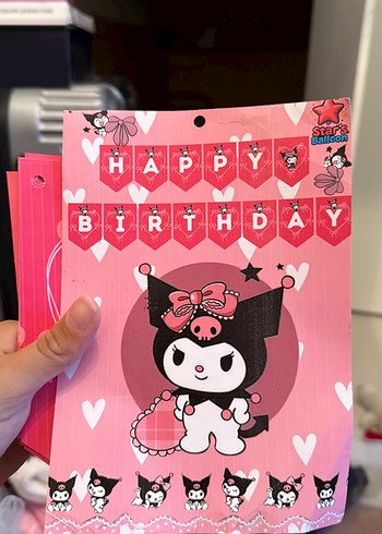 Pembe Happy Birthday Parti Süsü kuromi