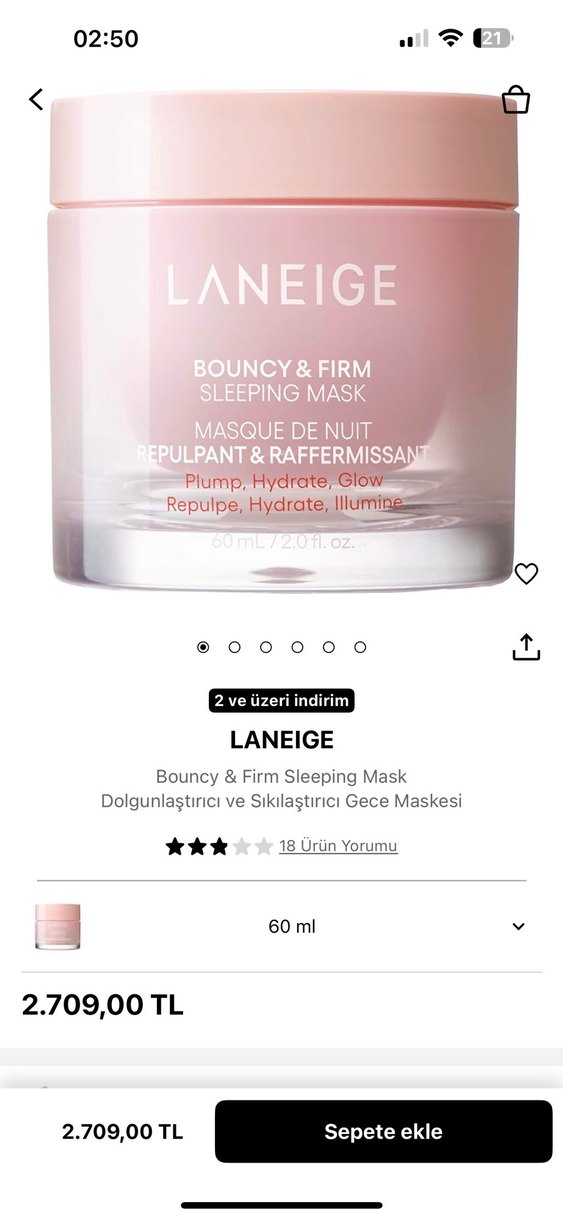 Laneige Bouncy & Firm Uyku Maskesi 60 ml - Görsel 2