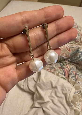 Bej Boncuklu Midi Uzunlukta Kadın Küpeler - Görsel 2