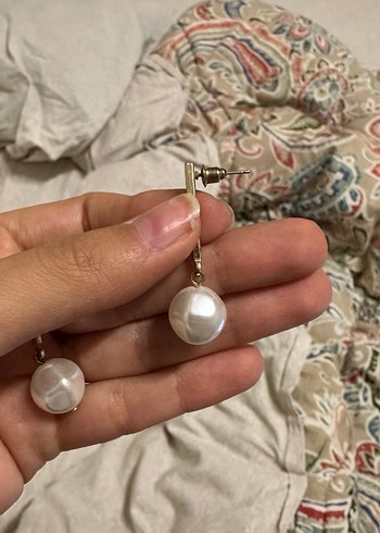 Bej Boncuklu Midi Uzunlukta Kadın Küpeler - Görsel 3