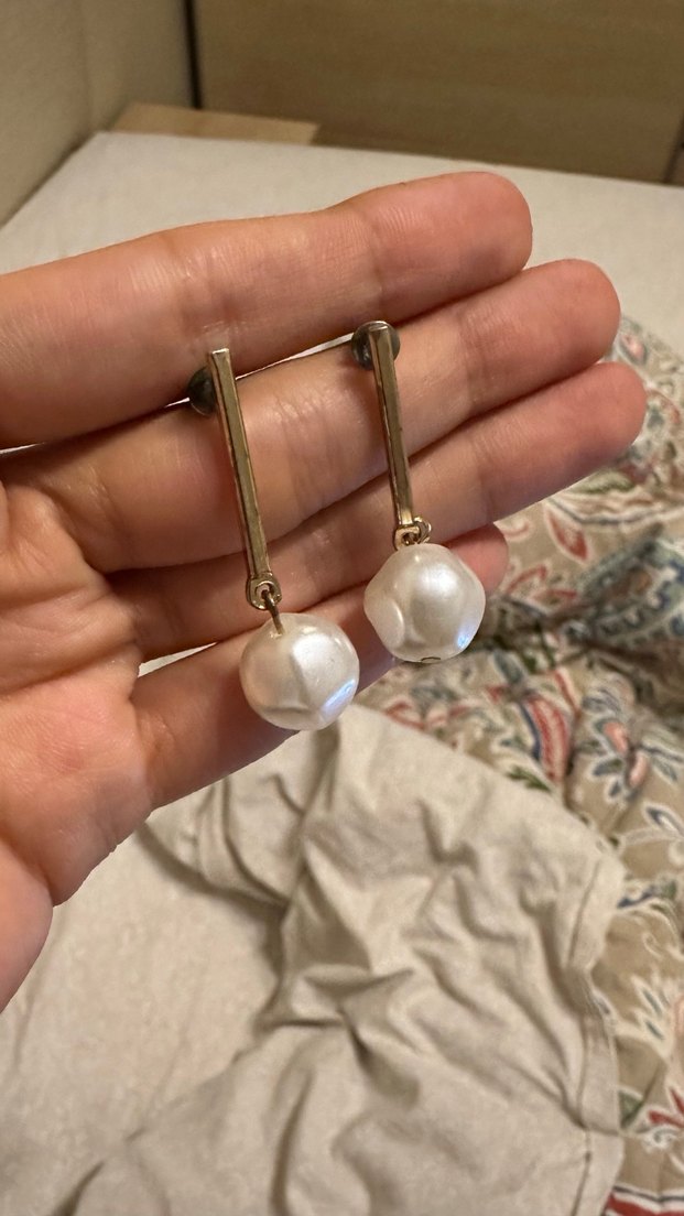 Bej Boncuklu Midi Uzunlukta Kadın Küpeler - Görsel 2