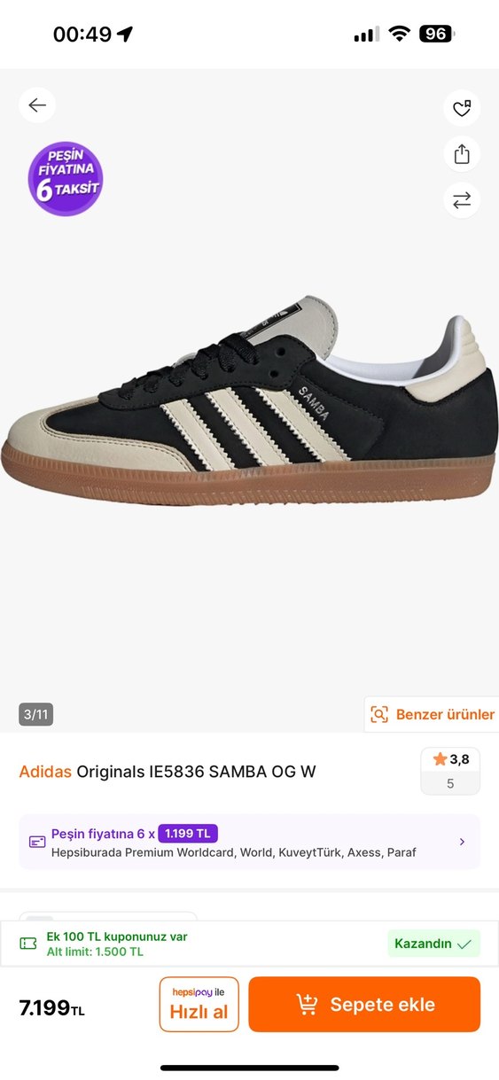 Adidas Originals Samba OG W Kadın Spor Ayakkabı - Görsel 3