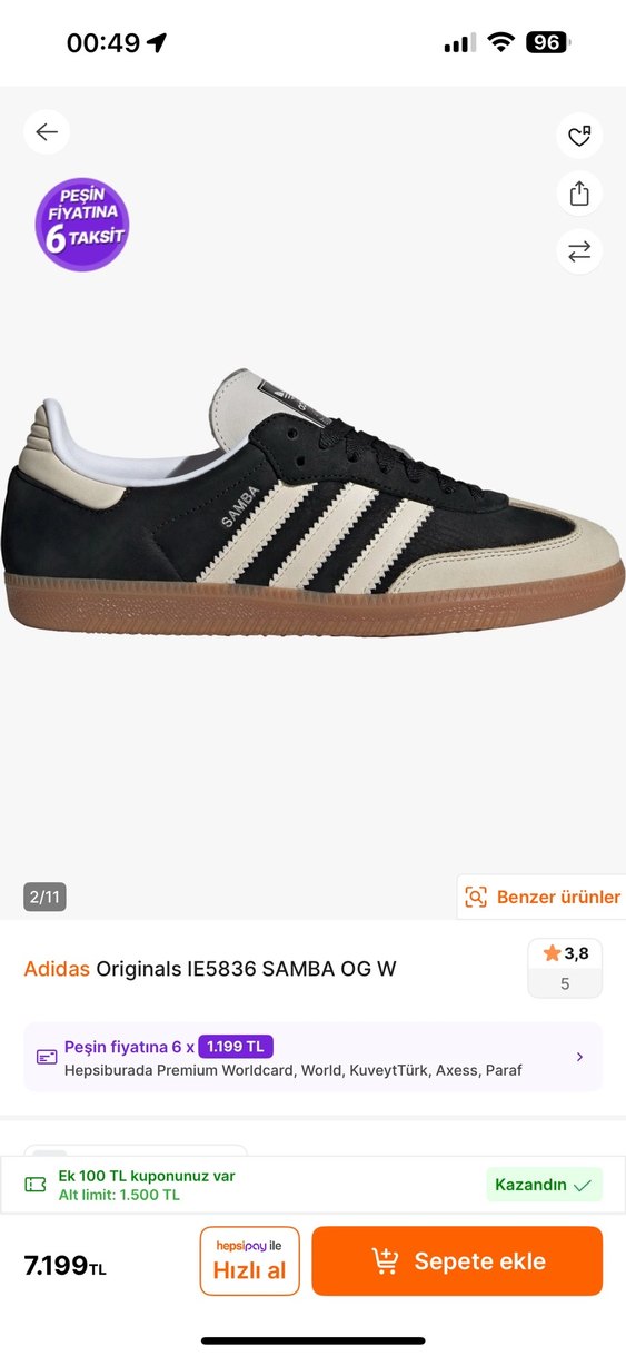 Adidas Originals Samba OG W Kadın Spor Ayakkabı - Görsel 2