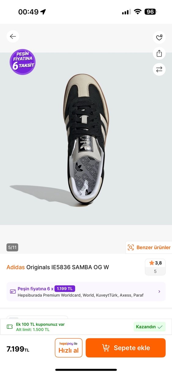 Adidas Originals Samba OG W Kadın Spor Ayakkabı - Görsel 5