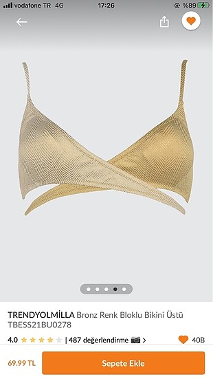 s Beden altın Renk Bikini Üstü