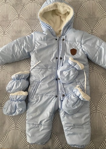 Mavi Peluş Kürklü kışlık tulum mont 68cm - Görsel 5