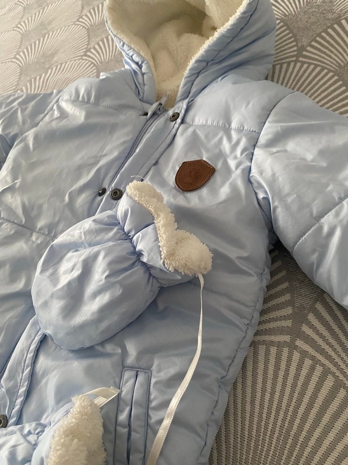 Mavi Peluş Kürklü kışlık tulum mont 68cm - Görsel 2