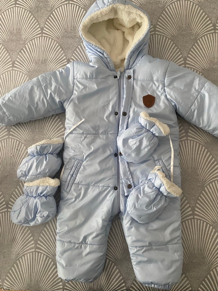 Mavi Peluş Kürklü kışlık tulum mont 68cm - Görsel 5