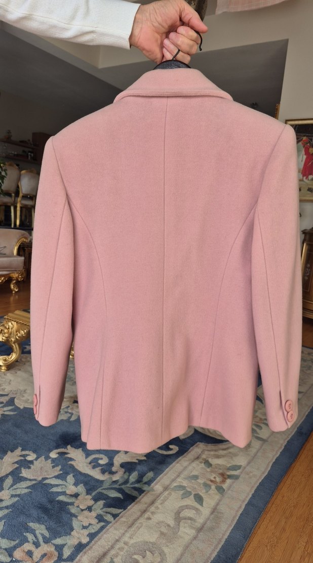 Pembe Düğmeli Midi Kadın Klasik Ceket - Görsel 4