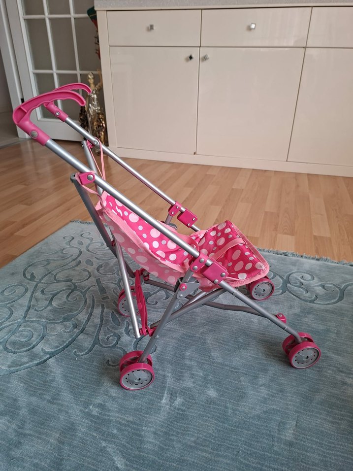 Pembe Noktalı  oyuncak bebek arabasi - Görsel 3