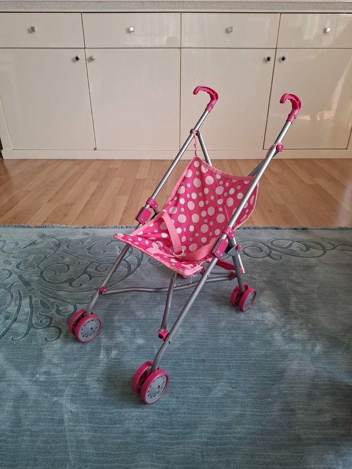 Pembe Noktalı  oyuncak bebek arabasi - Görsel 5
