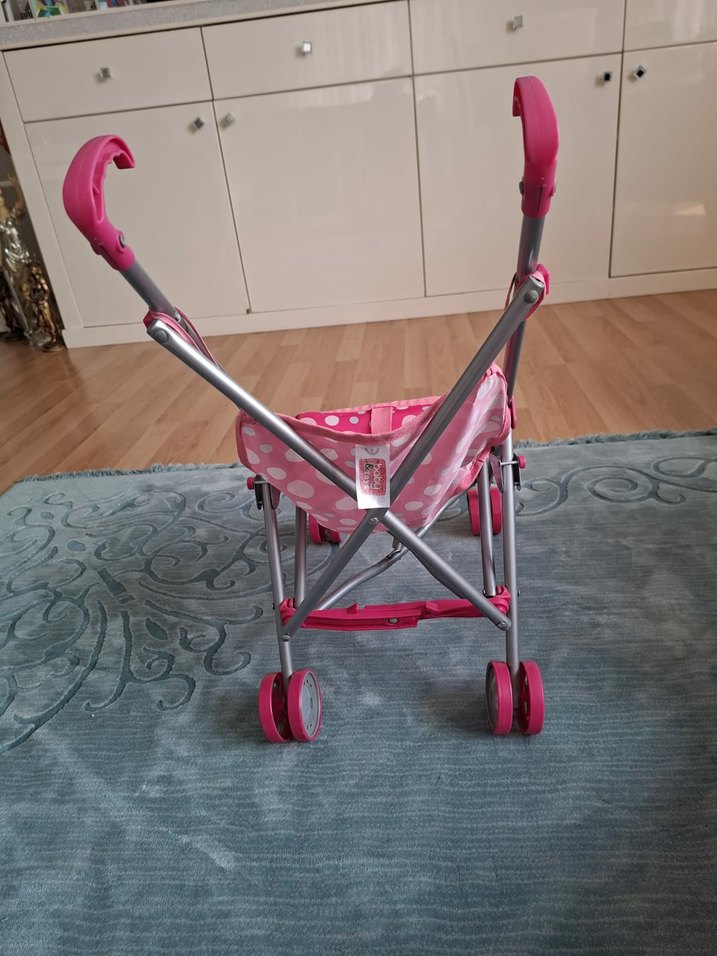 Pembe Noktalı  oyuncak bebek arabasi - Görsel 4
