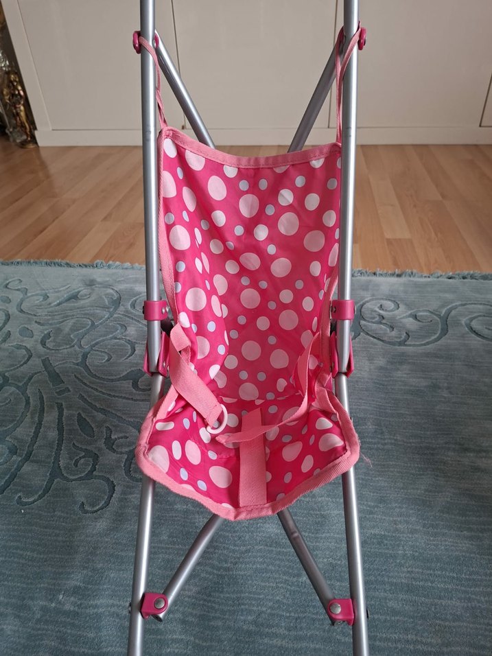 Pembe Noktalı  oyuncak bebek arabasi - Görsel 2