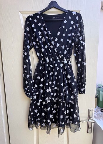 Transparan kol detaylı simli elbise - Görsel 5