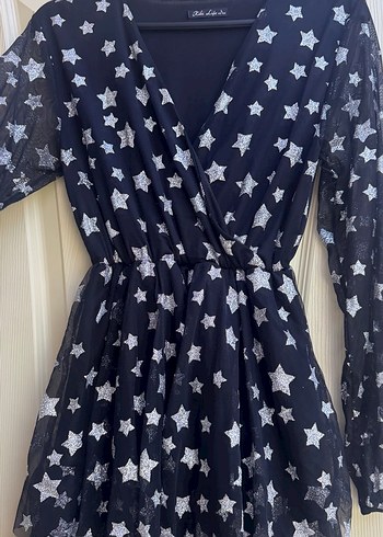 Transparan kol detaylı simli elbise - Görsel 2