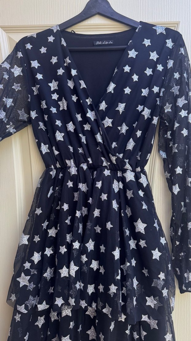 Transparan kol detaylı simli elbise - Görsel 2