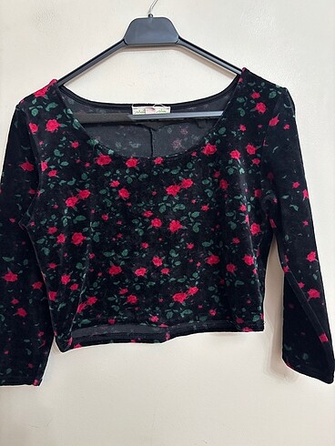 Crop kadife bluz