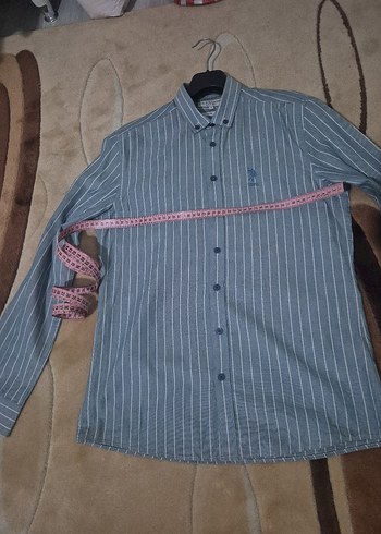 U.S Polo Assn. Gri Çizgili Denim Erkek Gömlek