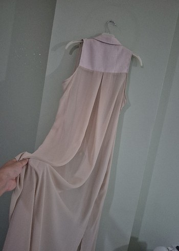 Uzun Kesim Kolsuz Bej Kadın Yelek - Görsel 8