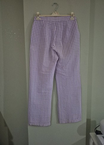 Düğmeli Lila  Salaş kumaştan Kadın Pantolon - Görsel 5