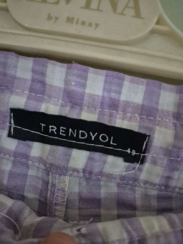 Düğmeli Lila  Salaş kumaştan Kadın Pantolon - Görsel 4