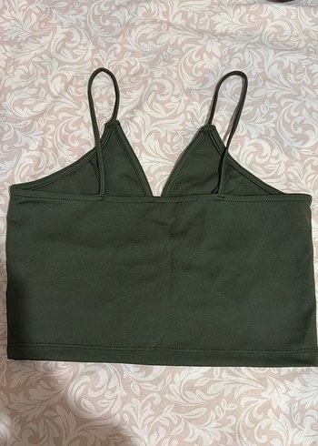 V Yaka Kolsuz Haki Crop Top - Görsel 2