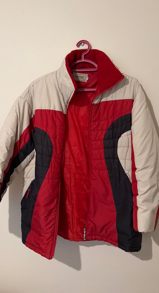 Erkek Kırmızı Gri Fermuarlı Spor Mont - Görsel 2