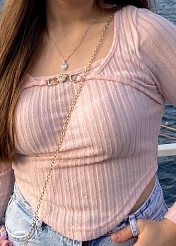 Pembe V Yaka Zincir Detaylı Kız Bolero - Görsel 2